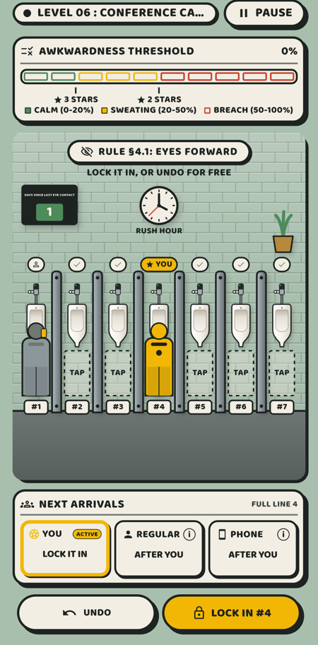 Bro Code, a timing game about holding your spot